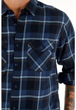 Tennis Camisa Leñadora Con Botones En Madera Azul De Ajuste Cómodo Para Hombre