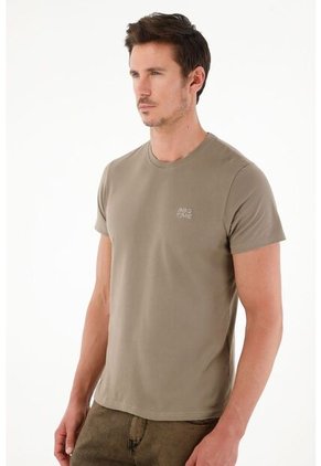 Camiseta Café Con Mini Bordado Para Hombre