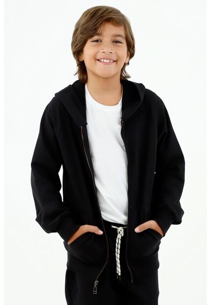 Buzo De Niño, Con Capucha, Manga Ranglan, Color Negro