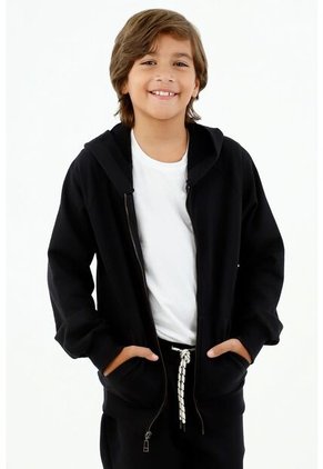Buzo De Niño, Con Capucha, Manga Ranglan, Color Negro