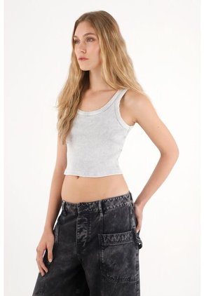 Tennis Camiseta Tipo Esqueleto En Rib Gris Para Mujer