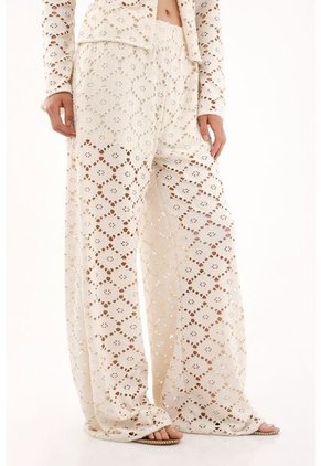 Tennis Pantalón Wide Leg De Tejido Abierto Crudo Para Mujer