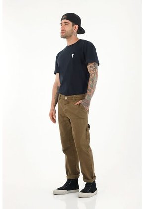 Pantalón Recto Café Con Parches Para Hombre