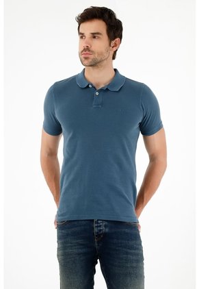 Tennis Polo Azul Con Raqueta Bordada Para Hombre