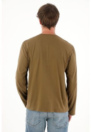 Tennis Camiseta Manga Larga Con Botones Café Para Hombre