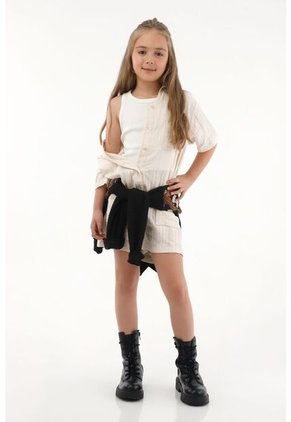 Enterizo De Manga Corta Crudo Niña