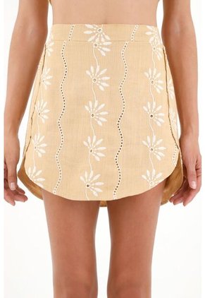 Falda Café Con Detalles Bordados Para Mujer