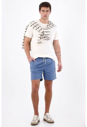 Tennis Bermuda Fit Relajado Con Cordón Bicolor En Algodón Azul Para Hombre