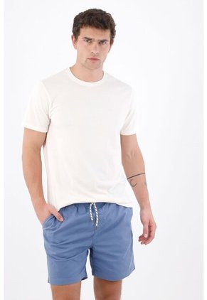 Tennis Bermuda Fit Relajado Con Cordón Bicolor En Algodón Azul Para Hombre