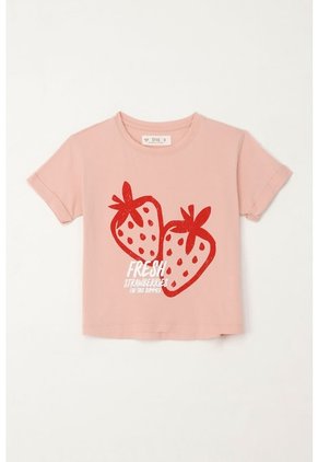 Camiseta Básica Estampada Rosada Para Niña