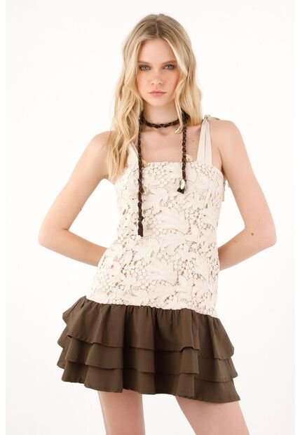 Tennis Vestido Corto De Escote Recto Crudo Para Mujer