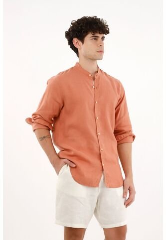 Tennis Camisa Cuello Neru Naranja En 100% Lino Para Hombre Tennis