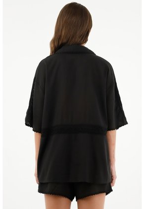 Tennis Camisa Manga Corta Negra Para Mujer