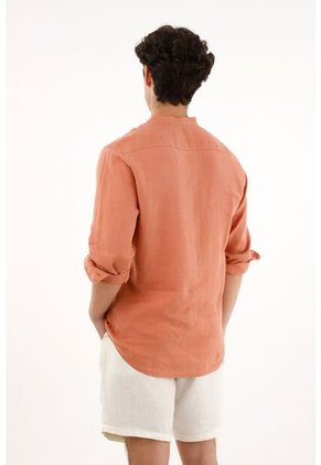 Tennis Camisa Cuello Neru Naranja En 100% Lino Para Hombre