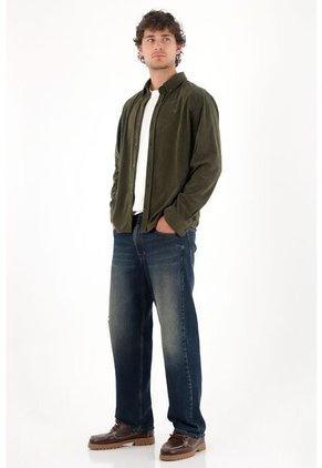Tennis Camisa Con Textura Tipo Corduroy Verde Para Hombre