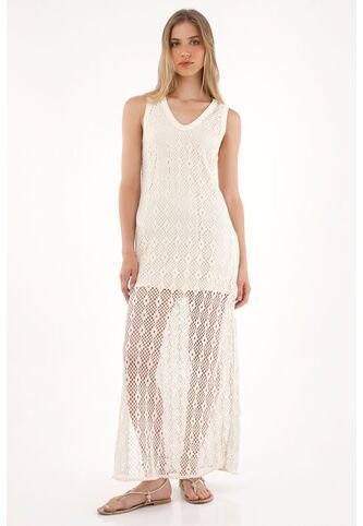 Tennis Vestido Largo En Tejido De Crochet Crudo Para Mujer Tennis