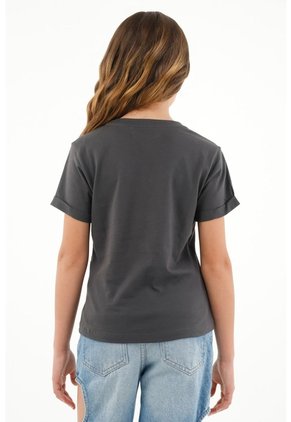 Camiseta Gris Con Mini Bordado Para Niña