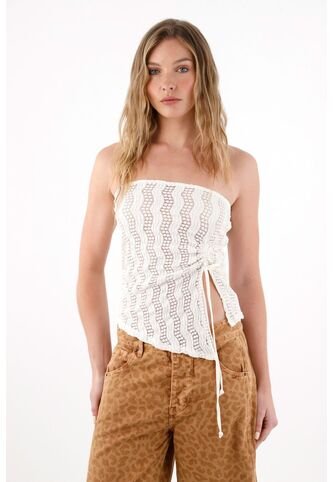 Tennis Camiseta Strapless En Tela Tejida Crudo Para Mujer Tennis