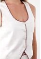 Tennis Chaleco En Apariencia Lino Con Escote Profundo Blanco Para Mujer de Tennis