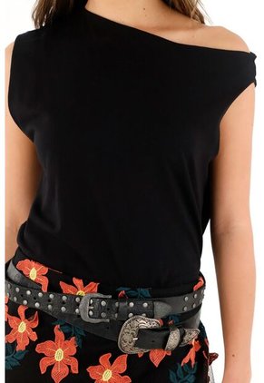 Tennis Camiseta Negra De Manga Sisa Asimétrica Para Mujer