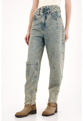 Tennis Jean Slouchy Con Doble Pretina Azul Para Mujer