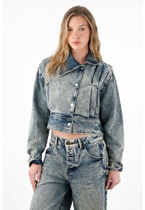 Tennis Chaqueta Crop Con Solapas Asimétricas Azul Para Mujer