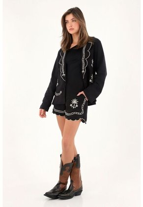 Tennis Bermuda Corta Negra Con Bordados Para Mujer