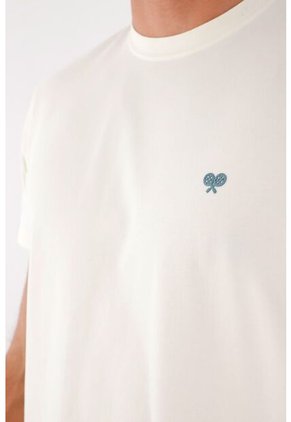 Tennis Camiseta Para Hombre De Algodón Blanca Regular Con Mini Raquetas En El Pecho