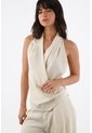 Tennis Camisa Sin Mangas Para Mujer En Poliéster Beige Fit Relajado Con Escote Halter Drapeado de Tennis