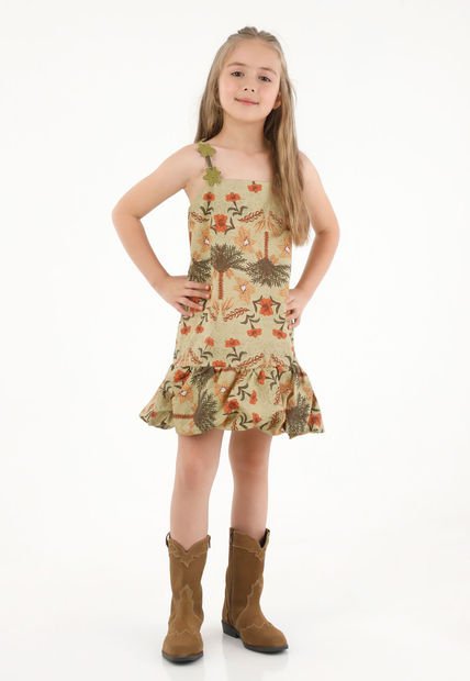 Vestido Corto Con Estampado De Flores Para Niña