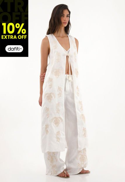 Kimono Con Manualidad Bordada En 100% Lino Para Mujer
