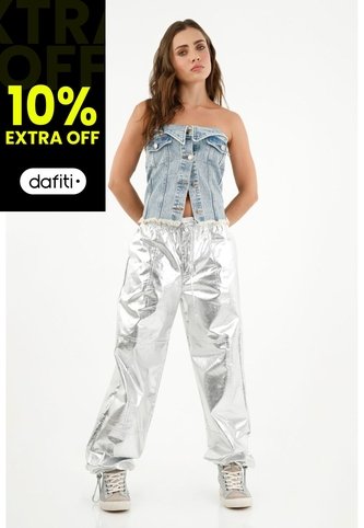 Pantalón Efecto Metalizado Gris Para Mujer Tennis