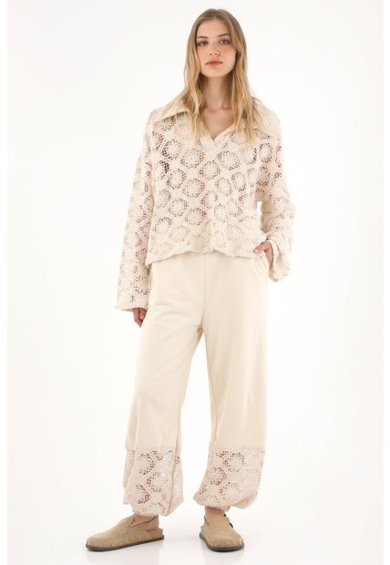 Tennis Pantalón En Burda Con Bota Enresortada Crudo Para Mujer
