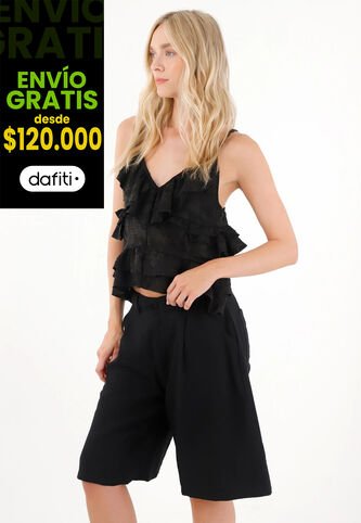 Tennis Bermuda Con Diseño De Prenses Negra Para Mujer Tennis