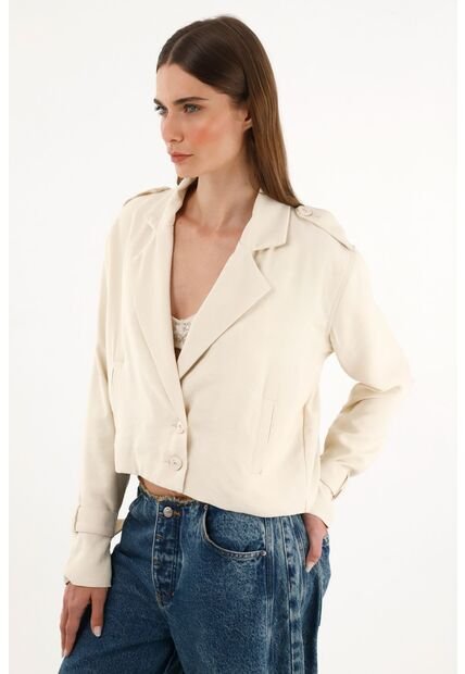 Tennis Abrigo Tipo Biker Crop Top Crudo Para Mujer