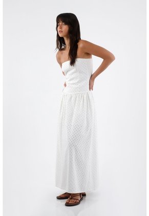 Tennis Vestido Para Mujer Algodón Blanco Midi Sin Tirantes Con Ojalillo