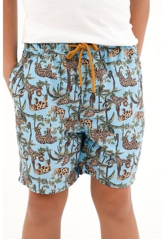 Pantaloneta De Baño Azul Con Estampado Playero Nocturno Para Niño Tennis