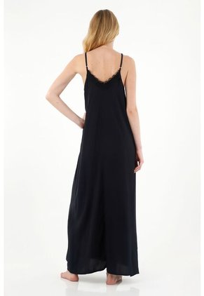 Tennis Vestido Largo Con Abertura En Costado Negro Para Mujer