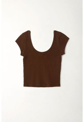 Tennis Camiseta En Rib Ajustada Café Para Mujer