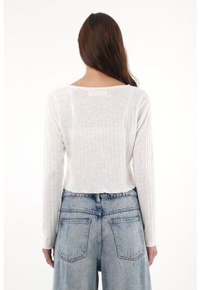 Tennis Camiseta Manga Larga En Rib Crudo Con Diseño Limpio Para Mujer