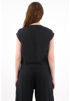 Tennis Camisa Amplia En Lino 100% Negra Para Mujer