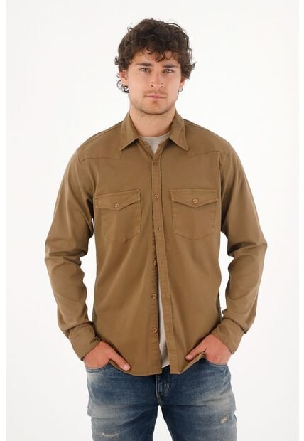 Tennis Camisa En Dril Con Bolsillos Verde Para Hombre