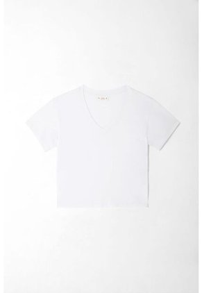 Tennis Camiseta Para Mujer De Algodón Blanca De Fit Relajado Con Escote En V
