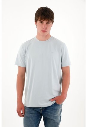 Camiseta Básica Con Mini Print Azul Para Hombre