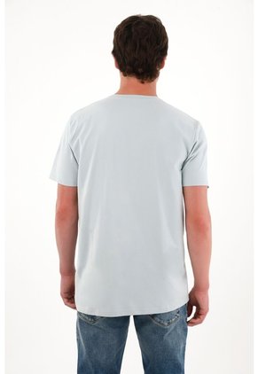 Camiseta Básica Con Mini Print Azul Para Hombre