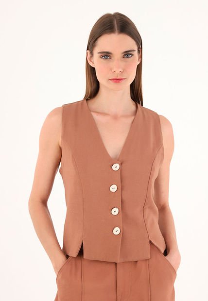 Chaleco Café De Tela Fluida Para Mujer