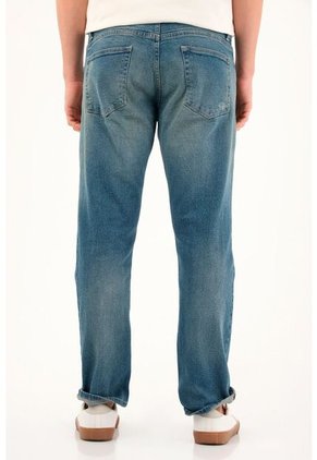 Tennis Jean Recto Tono Medio Con Desgastes Azul Para Hombre