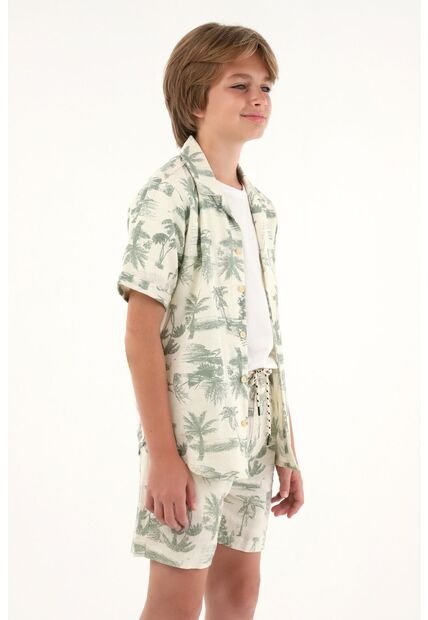 Camisa Tipo Bowling Con Estampado De Palmeras Para Niño