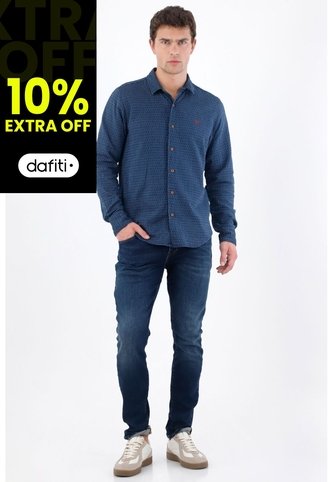 Tennis Camisa Manga Larga Regular Fit Con Micro Estampado En Algodón Azul Para Hombre Tennis