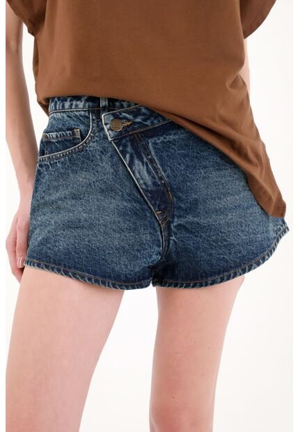 Tennis Short En Denim Con Jota Asimétrica Azul Para Mujer